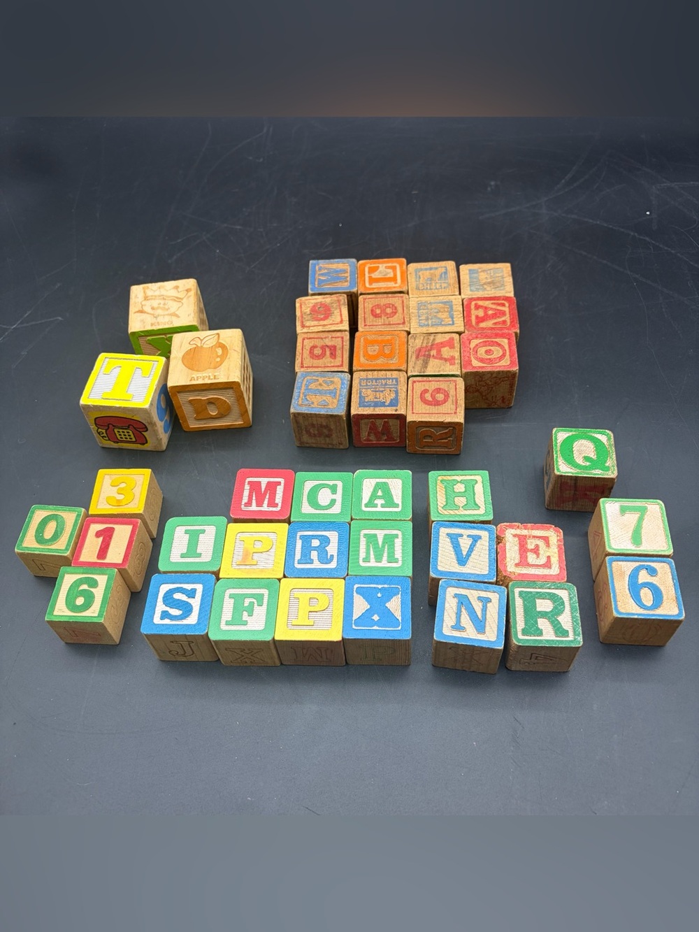 Vintage Lot of 41 Wooden Children's ABC & Number Blocks Mixed Lot Sizes Worn
